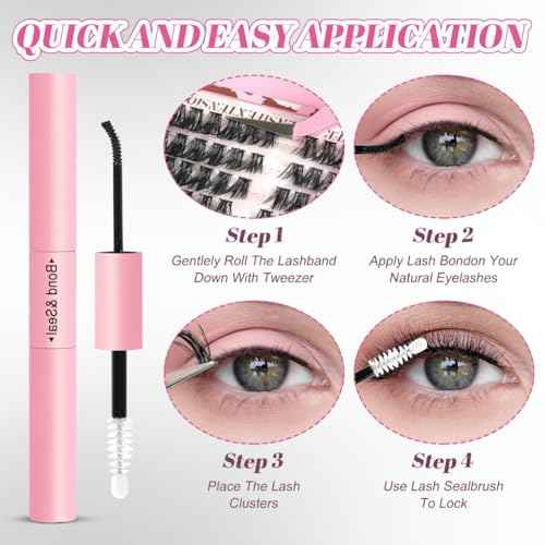 Lash Clusters Kit, 560 Pcs Eyelashes Clusters Kit 9-16mm Individual Natural Lash Extension Kit D Curl Fluffy Wispy False Eyelashes (40D+60D+80D New, With Bond & Seal Tweezers Brush)