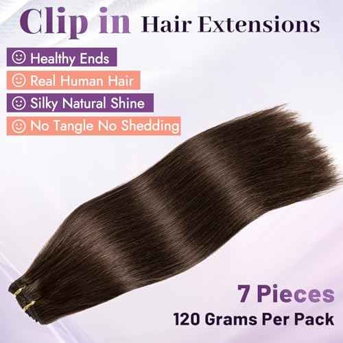 Clip in Extensions Real Human Hair Dark Brown Remy Lace Weft 20 Inch 7PCS 120g for Women