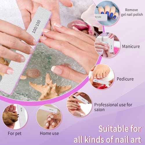 Nail Files 100/100 Grit Washable 25pcs Double Sides Nail File for Natural Nails and Poly Nail Extension Gel Fingernail Files for Nails
