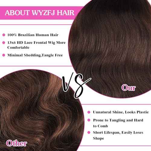 Chocolate Brown Lace Front Wig Human Hair 28 Inch Body Wave 13x6 HD Lace Frontal Wigs Human Hair Pre Plucked for Women