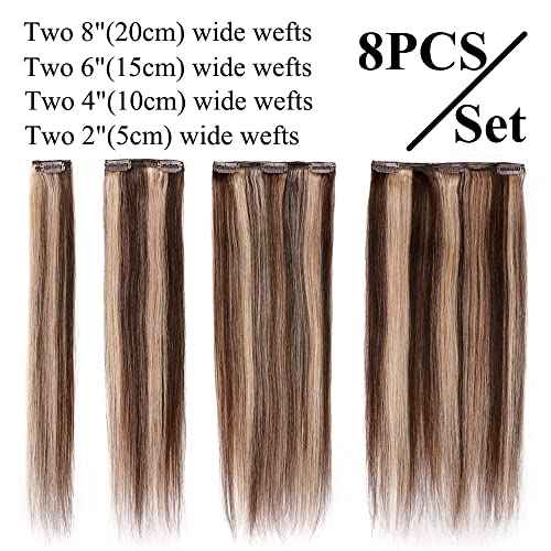 MY-LADY #27 Dark Blonde Double Weft Clip in 100% Remy Human Hair Extensions 14''-22'' Grade 7A Quality Full Head Thick Thickened Long Soft Silky Straight 8pcs 18clips for Women Beauty 22"/22 inch 160g