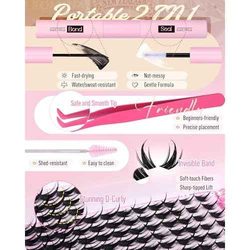 Manga Lash Clusters Kit Anime Lashes Cluster Kit Natural Wispy Eyelash Clusters Kit Spiky Fairy Individual Lashes Cluster with Spikes Invisible Clear Band DIY at Home 10-16MM by zenotti