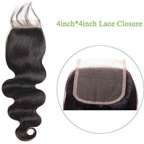 beauty youth Brazilian Hair Body Wave Human Hair Bundles With Closure(14 16 18 + 12) Body Wave Lace Closure with Bundles Unprocessed Body Wave Human Hair Extensions Weave with Closure Natural Color