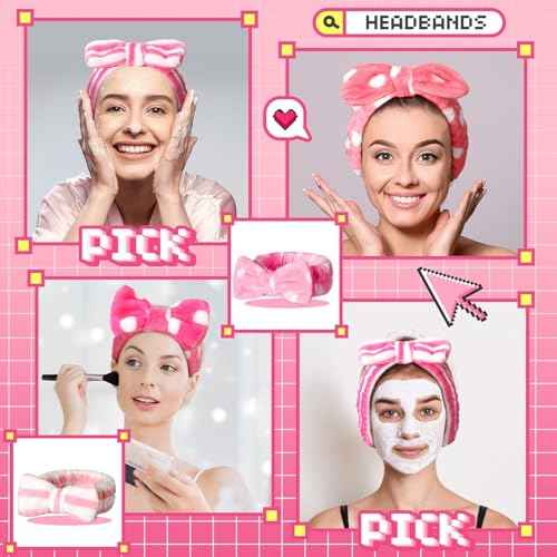 Newcotte Sleepover Party Supplies for Girls, 24 Pcs Includes Plush Sleep Eye Mask and Bow Hair Band, Fur Face Wash Headband Faux Fur Mask for Women (Cute Style)