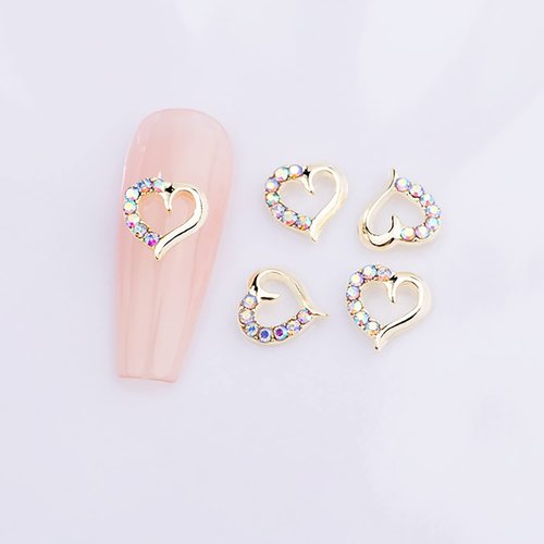 WOKOTO 30 Pcs 3D gold and Silver Heart Nail Charms and rhinestones for acrylic nails luxury Nail Heart Charms for Nail Art Jewels Valentines Day heart Nail Rhinestones for Nails Art Gems for Nails
