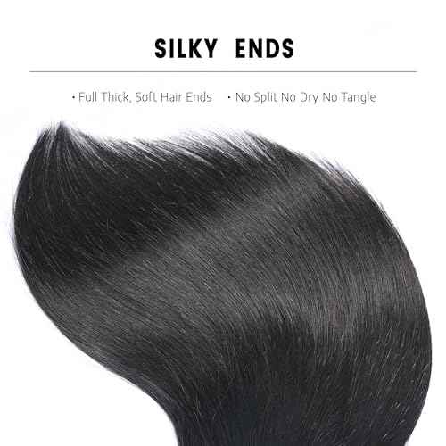 Straight Human Hair Bundles #1B Natural Black (18 20 22 Inch) Unprocessed Virgin Human Hair Extensions Weave 3 Bundles 300g Total Double Weft for Black Women