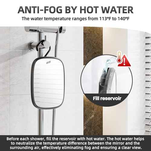 TAILI Shower Mirror, Hanging Fogless Shaving Mirror for Travel Camping, Removable Fog Free Shave for Wall, Shower Accessories, Bathroom, Portable, Shatterproof, Gift for Men Black