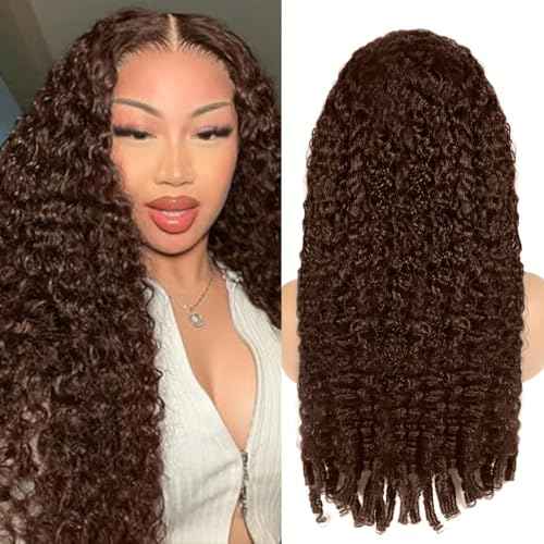 13x6 Burmese Curly Wigs Lace Front Human Hair 16 Inch Chocolate Brown 250 Density Brazilian Full Lace Wigs Preplucked with Baby Hair