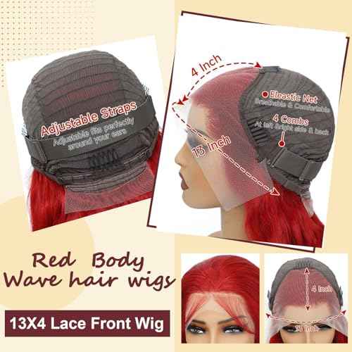 30 Inch Red Wig Human Hair 13x4 Body Wave HD Lace Front Wigs with Baby Hair 200 Density Red Color Human Hair Wig for Women