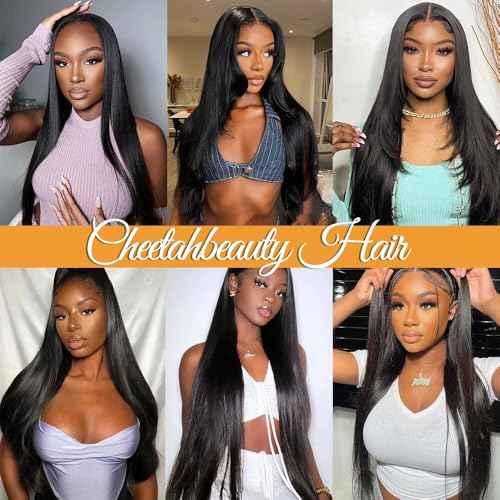 CHEETAHBEAUTY 13x6 Lace Front Wigs Human Hair 16Inch HD Transparent Lace Frontal Wigs 220% Density Brazilian Virgin Straight Human Hair Wigs for Women Pre Plucked with Baby Hair Natural Color