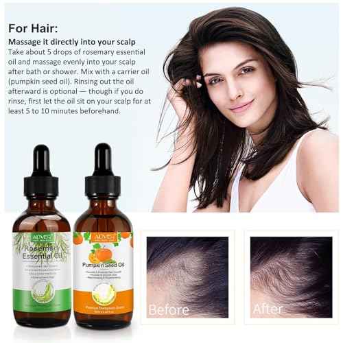 Pumpkin Seed Oil for Hair Growth, Moisturizing Dry Damaged Hair, Scalp, Face, Nails, Body, Skin Care Products,Pack with Rosemary Oil
