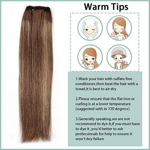 Clip in Hair Extensions for Women Brazilian Virgin Human Hair Extension Straight 8Pcs Remy Hair Extensions Clip in Human Hair with 18Clips Double Lace Weft 120Gram (16inch, #4/27/4)