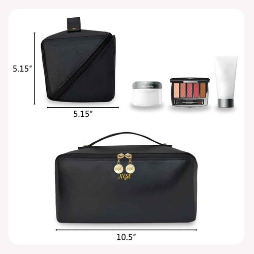 NGIL Travel Toiletry Bag, Makeup Bag, Cosmetic Bag, Portable Travel Makeup Bag, Large Capacity Cosmetic Organizer for Women, FREE COMPACT MIRROR INCLUDED (Black, Large)