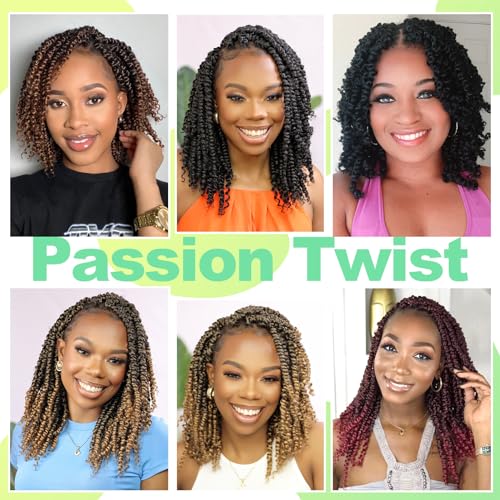 Passion Twist Crochet Hair 6Inch Passion Twist Hair 8 Packs Pre-Twisted Passion Twist Crochet Hair for Black Women Soft Passion Twist Curly Crochet Hair 6"(Pack of 8) T30