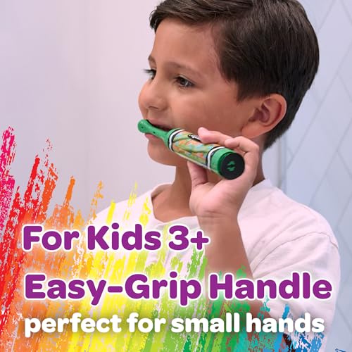 GUM Crayola Drip Art Kids Power Toothbrush, Extra Soft Toddler Toothbrushes, Battery Powered, Travel Cap, Suction Cup Base, Ages 3+, Batteries Included, 2 Pack