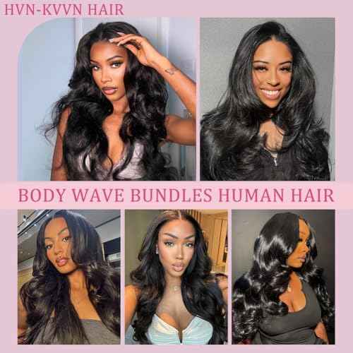 Body Wave Human Hair Bundles with Frontal (16 16 18 18+16Frontal) 12A 4 Bundles Human Hair with Closure 13x4 HD Lace Frontal 100% Unprocessed Brazilian Virgin Hair