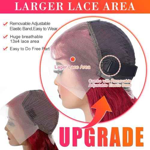 Sheeep 99j Burgundy Lace Front Wigs Human Hair Pre Plucked with Baby Hair 200% Density 13X4 Red Body Wave Human Hair Wigs for Women Natural Hair Wig 26 Inch