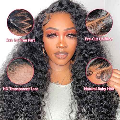 28 Inch 5x5 HD Lace Closure Wigs Human Hair Ready to Wear Glueless Wigs Human Hair Pre Plucked 180% Density Water Wave Human Hair Glueless Wigs for Black Women Curly Human Hair Wig Natural Hairline