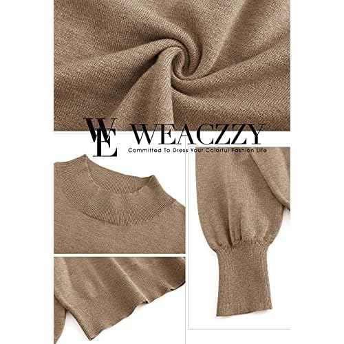WEACZZY Women's 2025 Fall Fashion Casual Sweaters Mock Neck Long Lantern Sleeve Lightweight Knit Pullover Sweater Tops