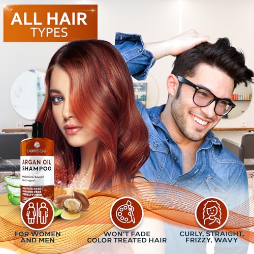 Argan Oil Shampoo - Sulfate Free with No Parabens - Moroccan Botanicals for Women and Men - Professional Moisturizing, Anti Frizz, Hydrating Solution for Dry, Wavy, Curly and Color Treated Hair