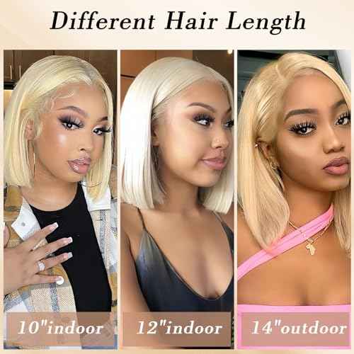 Blonde Bob Wig Human Hair 180 Density 12 Inch Straight 613 Bob Wig Human Hair 13x6 HD Lace Frontal Wigs, 100% Real Human Hair 613 Glueless Wigs Pre Plucked With Baby Hair Natural Look For Beginners
