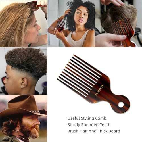KAHEM Wide Tooth Pick Comb for Long, Thick, Curly Hair - 6.89 Inch Detangling and Lifting Comb for Women and Men's Hair Styling