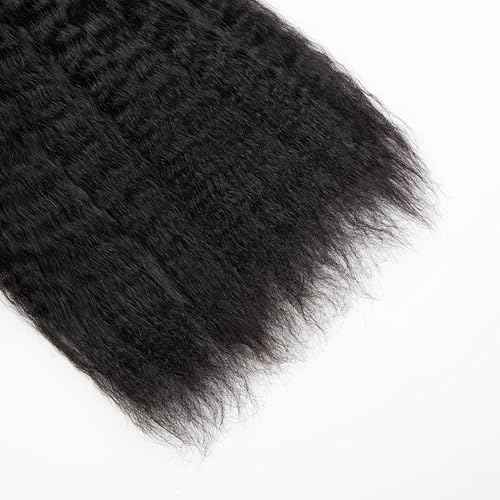 Kinky Straight Human Braiding Hair For Boho Braids Wet and Wavy Bulk Human Hair No Weft 100g (1Pack-4PCS) Yaki Straight For Micro Braiding (Kinky Straight£¨#1B), 24 Inch)