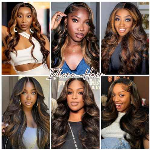 IDHERE Highlight Ombre 1B/30 Brown Transparent Lace Frontal Wig Human Hair Body Wave 13x4
