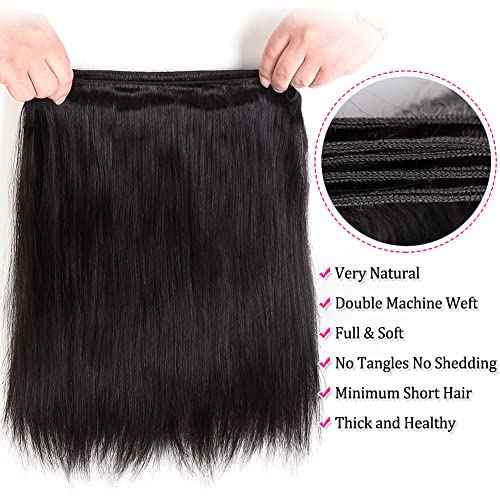 Subella Brazilian Straight Hair 3 Bundles Grade 10A Virgin Brazilian Straight Human Hair Bundles Weave Natural Black Color (18 20 20inch)