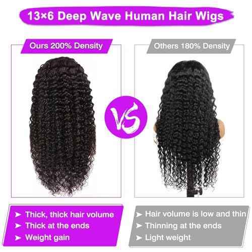 Deep Wave Lace Front Wigs Human Hair 200 Density 13x6 HD Lace Front Wigs Deep Wave Wig with Baby Hair Deep Curly Wig for Women 22 Inch