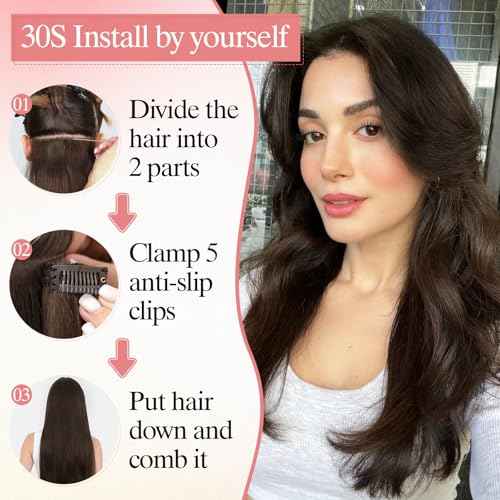 SEGO One Piece Clip in Extensions, 5 Clips Real Human Hair Extensions, Long Straight, 24 inches, #02 Dark Brown