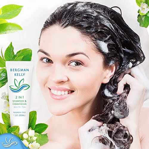 BERGMAN KELLY - Travel Size 2 in 1 Shampoo & Conditioner - 1 fl oz, 200 PK, White Tea - Delight Your Guests w/Revitalizing & Refreshing Shampoo Amenities, Quality Small Size Hotel Toiletries in Bulk
