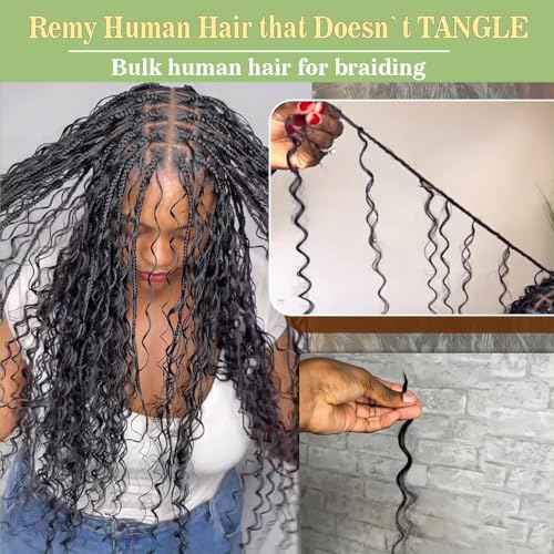 YOMIO Human Braiding Hair 20 Inch 100g (1Pack-2Bundles) Water Wave Human Hair Bulk for Braiding No Weft Bundle Virgin Curly Human Hair Bulk for Boho Braids Wet and Wavy Natural Black Color