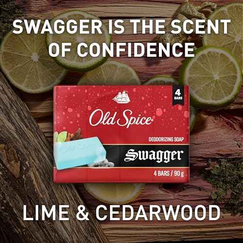 Old Spice Bar Soap for Men, Deodorizing, Feel Fresh & Deep Clean, Invigorating Lather, Swagger with Lime + Cedarwood Scent, 3.17 oz (4 Count)