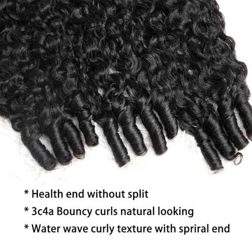 3c4a Burmese Curly Bundles Human Hair Weave Water Wave Curly Quick Weave Sew in Hair Extensions with Spiral End for Women Natural Black 3 Bundles Mixed Length 18 18 18 Inches