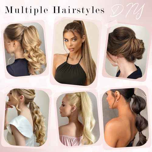 Ponytail Extensions Human Hair Long Straight Ponytail Hair Extensions with Magic Paste Wrap Around Clip in Ponytail Extensions Real Human Hair,22inch #1B Jet Black,95g