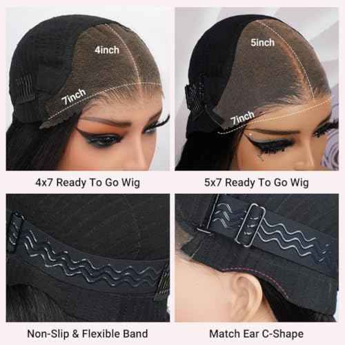 west kiss Pre Cut Straight Bob Wig Human Hair Ready to Wear 4x7 Closure Bob Wig Pre Cut & Pre Bleached Human Hair Wigs With Adjustable Straps for Easy Installation 10 Inch