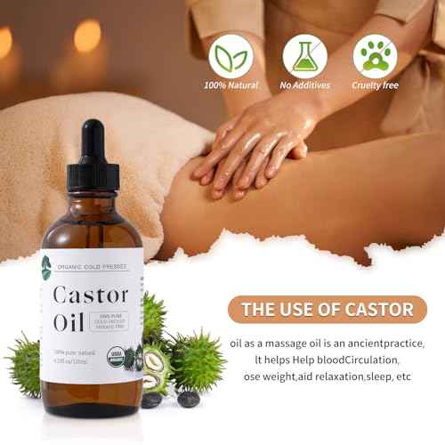 Organic Castor Oil Cold Pressed Unrefined - Hair Growth & Care, Thicker Eyelashes & Eyebrows (4.23FlOz) - Certified Organic, Hexane Free