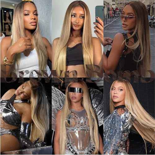 Straight Lace Wig Pre Plucked, Synthetic Lace Front Wig Pre Plucked, HD Glueless Wigs 13X5X1 Lace Wigs for Women 180 Density 26inch (ombreblond, 26)