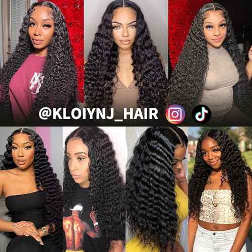 U Part Wigs Human Hair for Black Women Deep Wave Human Hair Brazilian Hair Full Head Clip in Half Wig V Part Glueless Wigs Human Hair Pre Plucked U Shape Wigs (Natural Black, 22 inch)