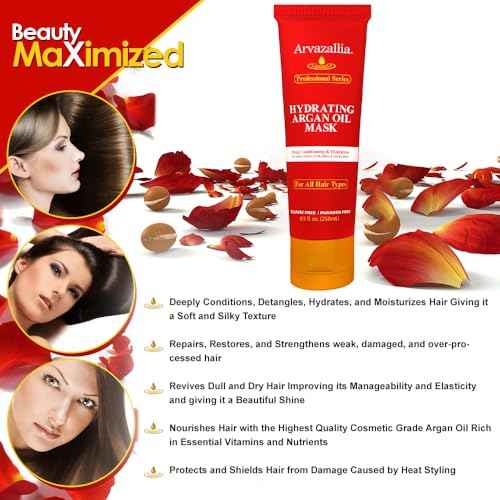 Arvazallia Hydrating Argan Oil Hair Mask and Deep Conditioner for Dry or Damaged Hair (8.5 oz Tube)