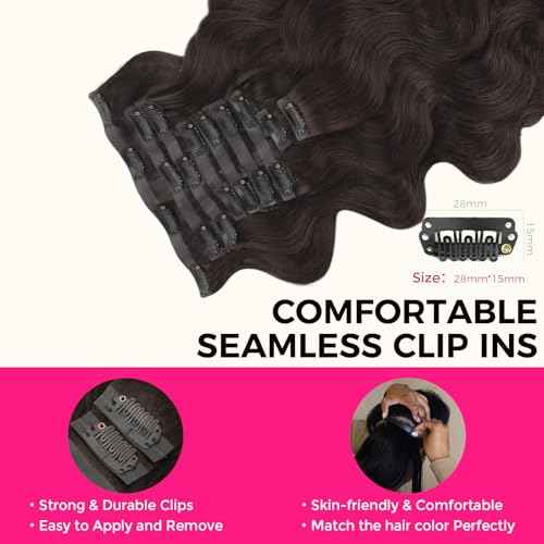 Lashey Seamless Clip in Hair Extensions Human Hair 150g 9pcs 20 Inch Body Wave #2 Dark Brown Clip in for Women PU Weft Hair Extensions