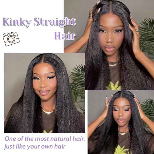 Yaki Straight Wig Human Hair 250 Density 5X5 Transparent HD Lace Closure Kinky Straight Human Hair Wig For Women18 inch