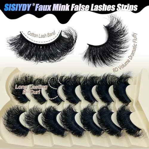 Mink Lashes Fluffy 20MM Dramatic Thick Volume Cat Eyelashes 25MM 3D Faux Mink 8D Lashes Strips Pack YH-108