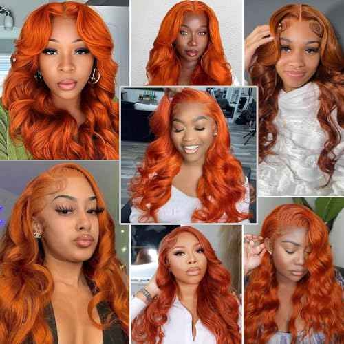 Ginger Wigs Human Hair Body Wave Lace Front Human Hair Wig Pre Plucked 13x6 HD Lace Front Wigs 350# Ginger Orange Colored Lace Frontal Wig Glueless 24 Inch