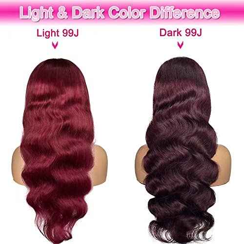 Burgundy Lace Front Wigs Human Hair Pre Plucked with Baby Hair Body Wave Lace Frontal Glueless Wigs Human Hair for Women 180% Density 13x4 Transparent HD Brazilian Virgin (26inch)