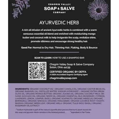 Chagrin Valley Soap & Salve Ayurvedic Organic Shampoo & Body Wash Soap Bar - Nurtures Dandruff & Dull Hair - Sulfate Free Shampoo - Sustainable, Vegan Handmade Soap ? 5.6 oz Women & Mens Soap Bar 3PK