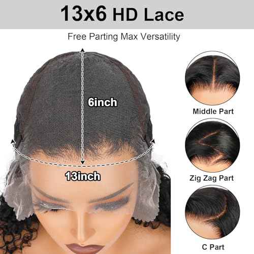 Kinkycurly Wig Human Hair 13x6 Lace Front Wigs Human Hair Afro Kinky Curly Wig 18 inch Pre Plucked 180% Density Black Jerry Curly Afro Kinky-Curly Natural Hairline Full Bouncy Thick Average Size