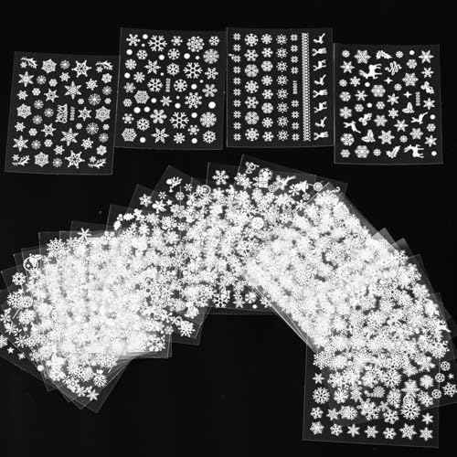 30 Sheets White Snowflake Nail Art Stickers 3D Christmas Decals - Snowman, Elk, Snow Winter Xmas Supplies for Women