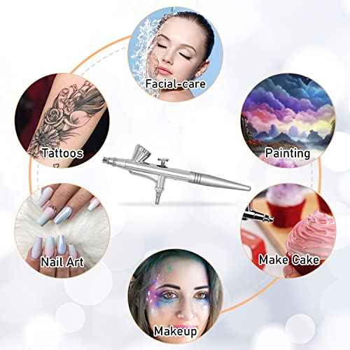 Airbrush Makeup Set Pinkiou Air Brush Kit for Face Paint with Mini Compressor 0.4mm Needle and Nozzle Nail Body Paint SP16 (RED)